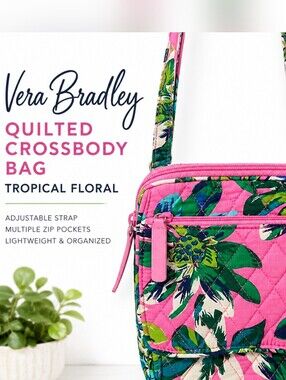 Vera Bradley Tropical Floral Quilted Crossbody Organizer Bag Pink Green